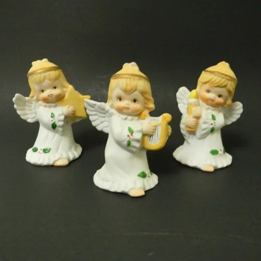 Vintage Christmas Angel Trio Heart Candle and Harp *SEE FULL DESCRPITION